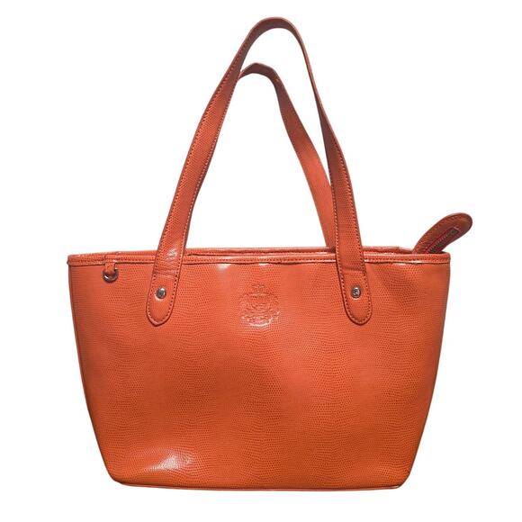 Patent Leather LAUREN RALPH LAUREN Women Handbag Orange Logo Purse Statement Zip - Picture 1 of 10